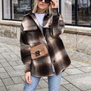 Vintage women 2021 long sleeve woolen coats fashion ladies thick plaid coat female streetwear elegant girls oversize jacket chic