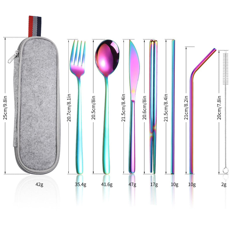 Spklifey Tableware Steel Cutlery Portable Tableware Travel Cutlery Set Stainless Steel Rainbow Dinnerware Set Cutlery bag