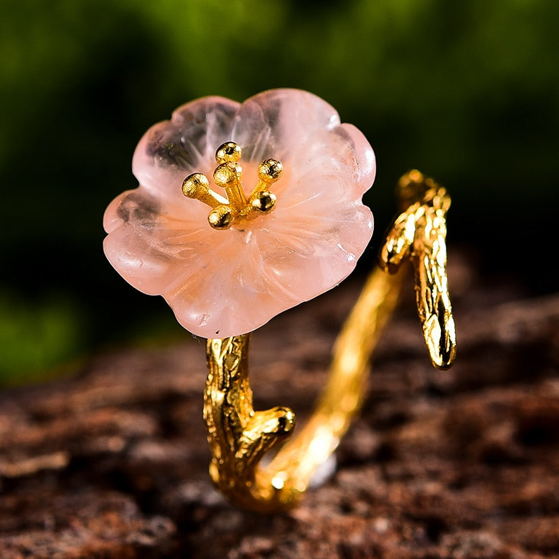 Lotus Fun, Plata de Ley 925 auténtica, piedras preciosas naturales, joyería fina, flor bonita bajo la lluvia, anillo, anillos abiertos para mujer, accesorios