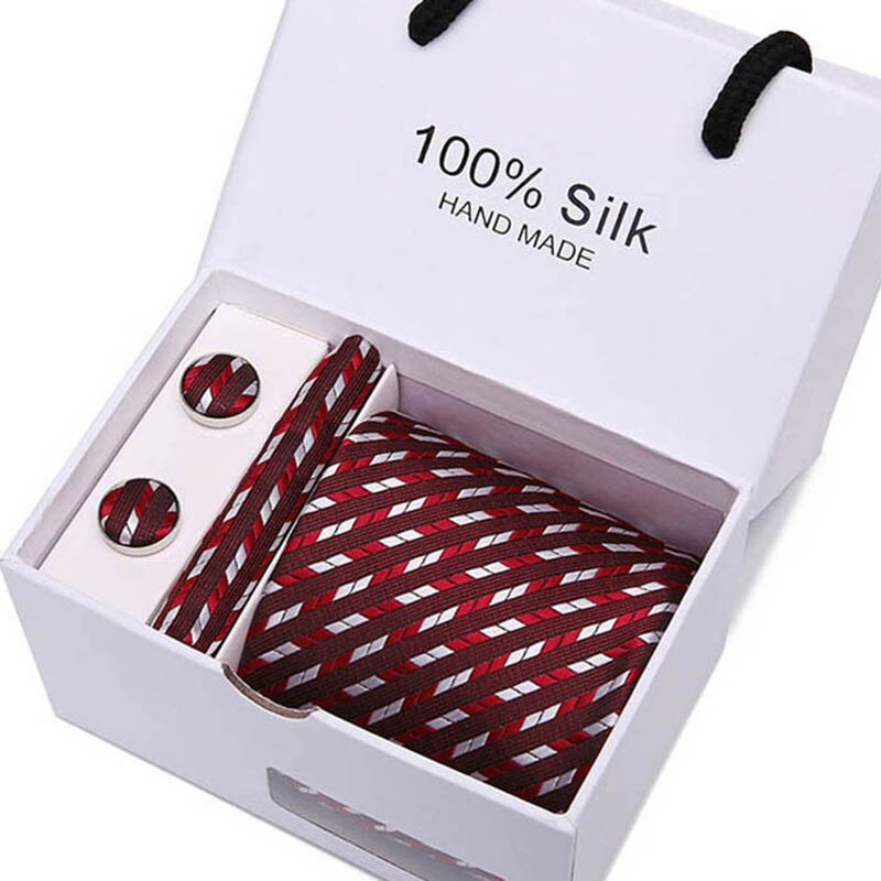 Joy Alice Wedding men neck ties gift box packing men brand luxury necktie pocket square silk tie set cufflinks handkerchief