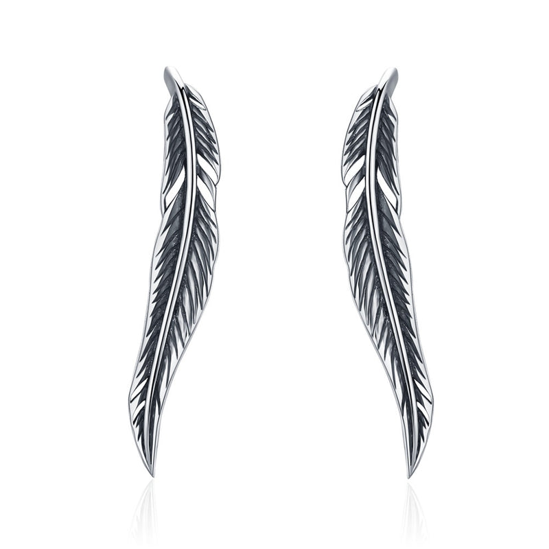 WOSTU Romantic 925 Sterling Silver Vintage Feathers Retro Wings Stud Earrings for Women Luxury Silver Jewelry Gift CQE258