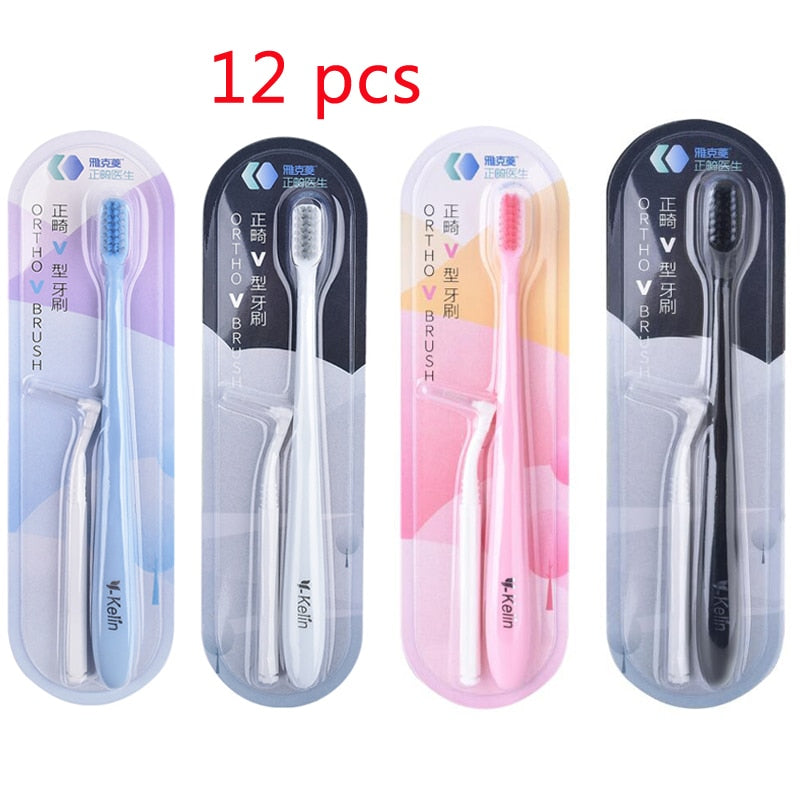 Y-kelin Oral Hygiene Care Orthodontic Tooth Brushes V-Shaped  Toothbrush Soft Bristle with One Inter-Dental Brush