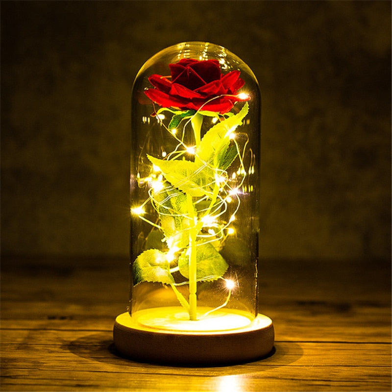 LED Enchanted Galaxy Rose Ewige 24 Karat Goldfolie Blume mit Lichterketten in Kuppel für Heimdekoration Weihnachten Valentinstagsgeschenk