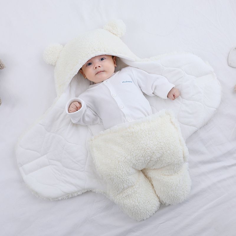 Infant Bat-Style Wrapped Velcro Sleep Sack Baby Winter Fleece Sleeping Bag Newborn Swaddle Blanket Bear Modeling Pajamas 1-3M