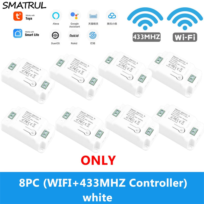 SMATRUL Tuya Smart Life Home APP WiFi + RF 433Mhz interruptor luz pared relé temporizador módulo voz Google Home Alexa 110V 220V 10A lámpara