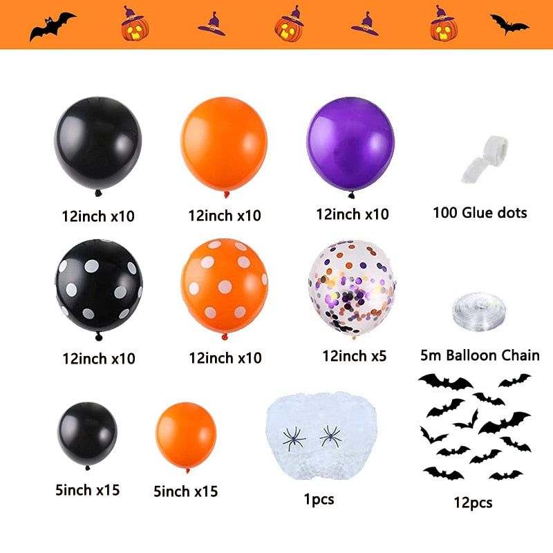 Halloween Decoration Balloon Set Sticker Spider Web Halloween Party Balloons Garland Home Decor Supplies Black Orange Baloon