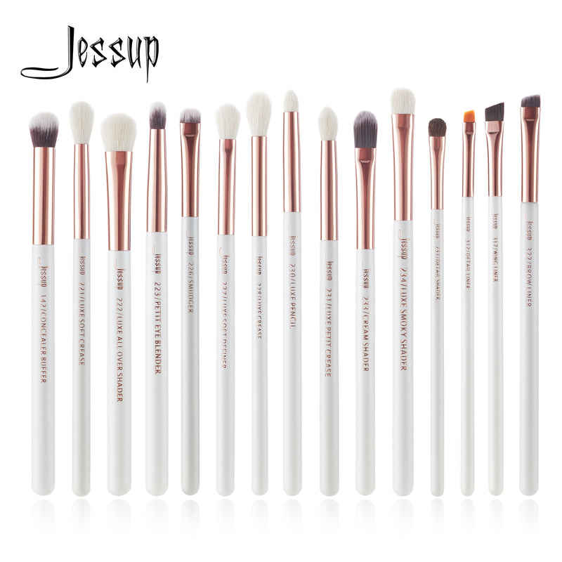 Kit de brochas de maquillaje Jessup, 15 Uds., blanco perla/oro rosa, herramientas cosméticas para maquillaje, delineador de ojos, lápiz corrector T217