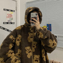 Cartoon Bear Lamb Wool Zip Up Hoodie Women's Sweatshirts Casual Oversized Brown Winter Clothes Women Jackets Cute Korean Coats