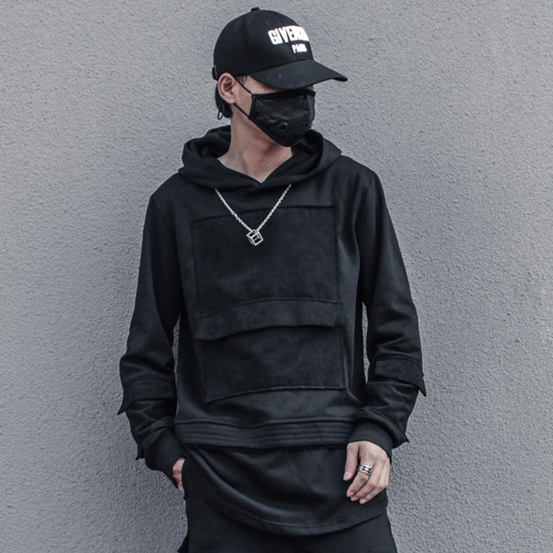 11 BYBB'S DARK Patchwork Harajuku Hoodie Männer Hip Hop Streetwear Hoodie Sweatshirt Mann Dark Ribbon 2021 Cotton Top Pullover Schwarz