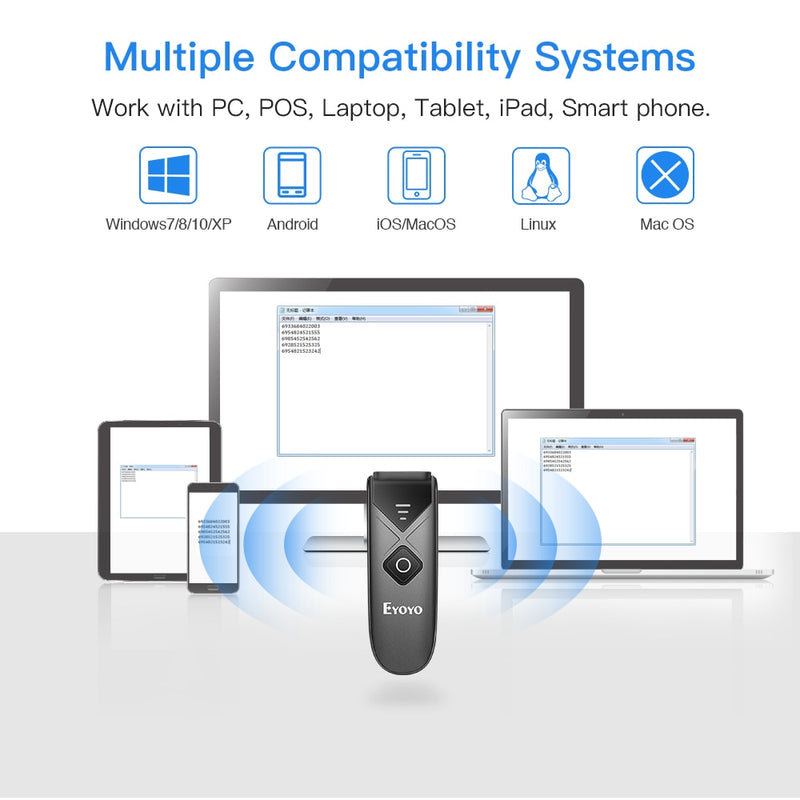 Eyoyo EY-015 Mini-Barcode-Scanner USB verkabelt Bluetooth Wireless 1D 2D QR PDF417 Barcode für IPad IPhone Android Tablets PC