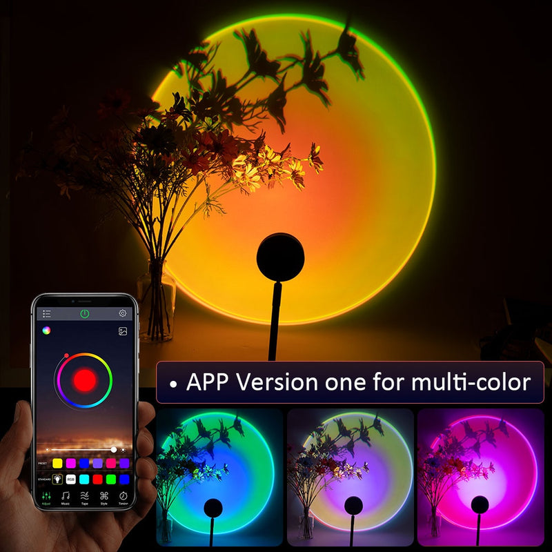 colorRGB, phone app control Changing , Sunset lamp Projection，180 Degree Rotation, Romantic Sunset Rainbow light