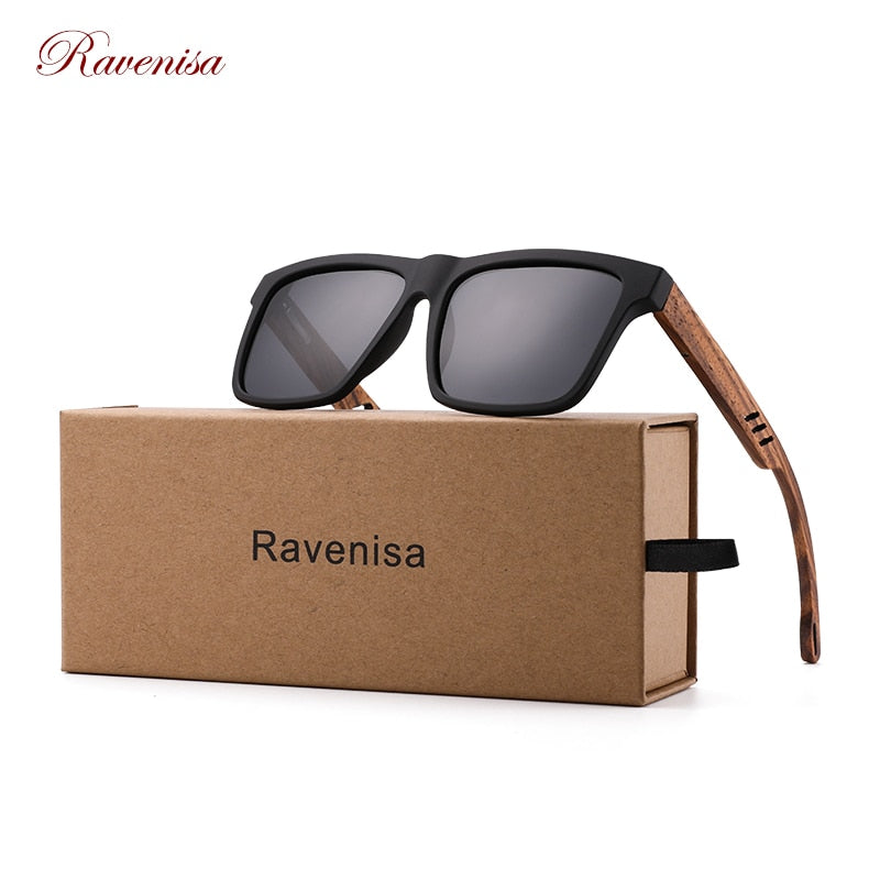 Ravenisa Zebra Wood Square Sunglasses Polarized Sun glasses Men Brand Designer Wooden Glasses  Frames Oculos De Sol Feminino