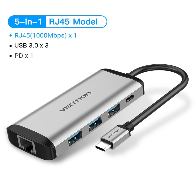 Vention USB C HUB tipo C a USB 3,0 estación de acoplamiento USB C HDMI RJ45 4K para MacBook Pro Air accesorios tipo C 3,1 divisor USB HUB