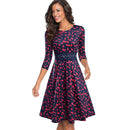 Nice-forever Autumn Retro Pure Color with Lace Dresses Party A-Line Women Flared Swing Dress A190