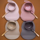 BPA Free Baby Silicone Tableware Waterproof Bib Flexible Saliva Towel Solid Color Sucker Bowl And Spoon For Children
