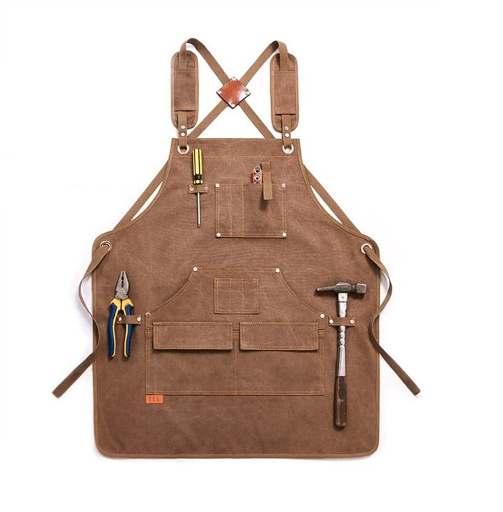 Durable Goods craftsman Apron Canvas Cross Back Adjustable Apron with Pockets for Women and Men Kitchen Cooking Baking Bib Apron