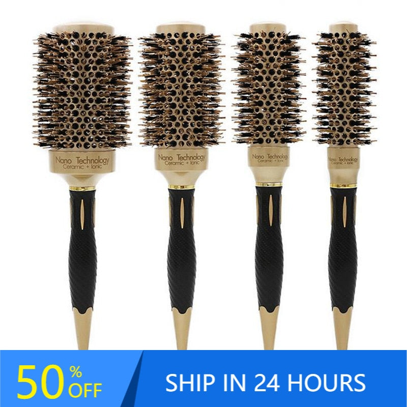 Professional 4 Sizes Round Hair Comb Hairdressing Curling Hair Brushes Comb Ceramic Iron Barrel Comb Salon Styling Tools 30#