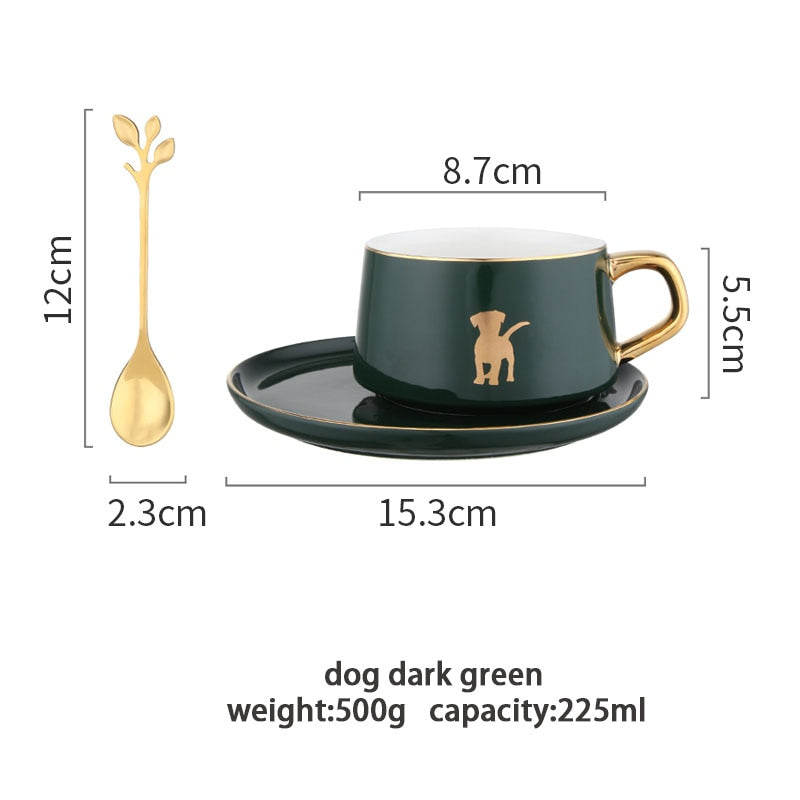 MDZF SWEETHOME 225ml Nordic Style Animal Coffee Cup With Dish Spoon Gold Handle Breakfast Milk Juice Mug Gift For Birthday