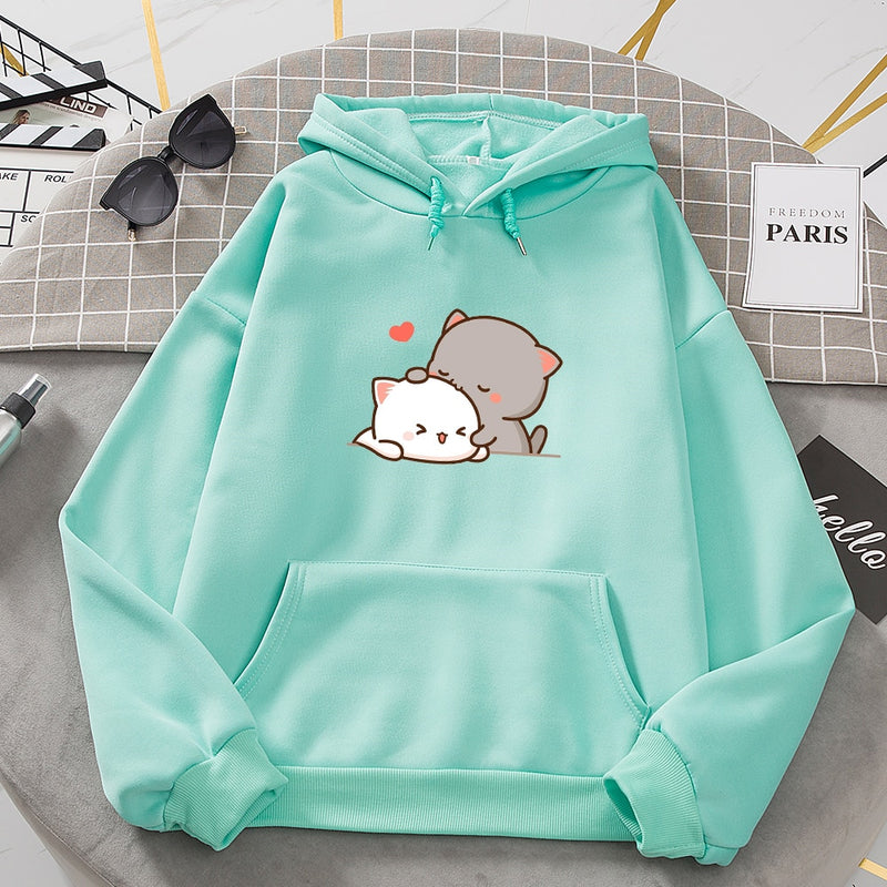 Sudadera con capucha de otoño para mujer, sudadera de moda coreana para mujer, jersey de Anime Kawaii, ropa de calle, sudaderas de talla grande para parejas