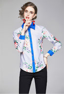 Summer Women Slim Blouses Tops Baroque Print Runway Long Sleeve Shirt Ladies Collar Elegant Vintage Office Shirts Work Wear