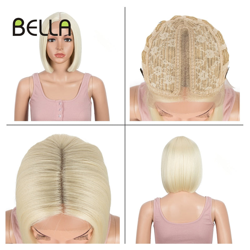 Bella Bob Perücke Synthetische Spitzeperücke Kurzer Blonder Bob Pink 613 Rote Zitrone Spitze Kurzes Haar 10-13 Zoll Perücken Für Frauen Lolita Cosplay