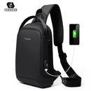 Fenruien Men Shoulder Bag for 9.7" iPad USB Charging Chest Bag Short Trip Water Repellent Crossbody Bag Black 2020 New