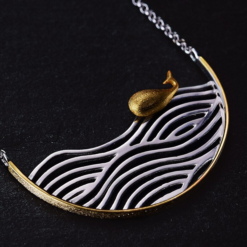 Lotus Fun Real 925 Sterling Silver Handmade Designer Fine Jewelry Creative Swimming Fish Necklace for Women Acessorio Collier