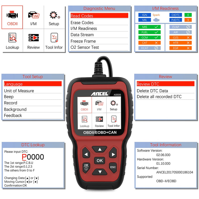 Ancel AS500 OBD2 escáner lector de código de motor OBD diagnóstico automático herramienta de diagnóstico de coche actualización gratuita de por vida OBD2 escáner automotriz