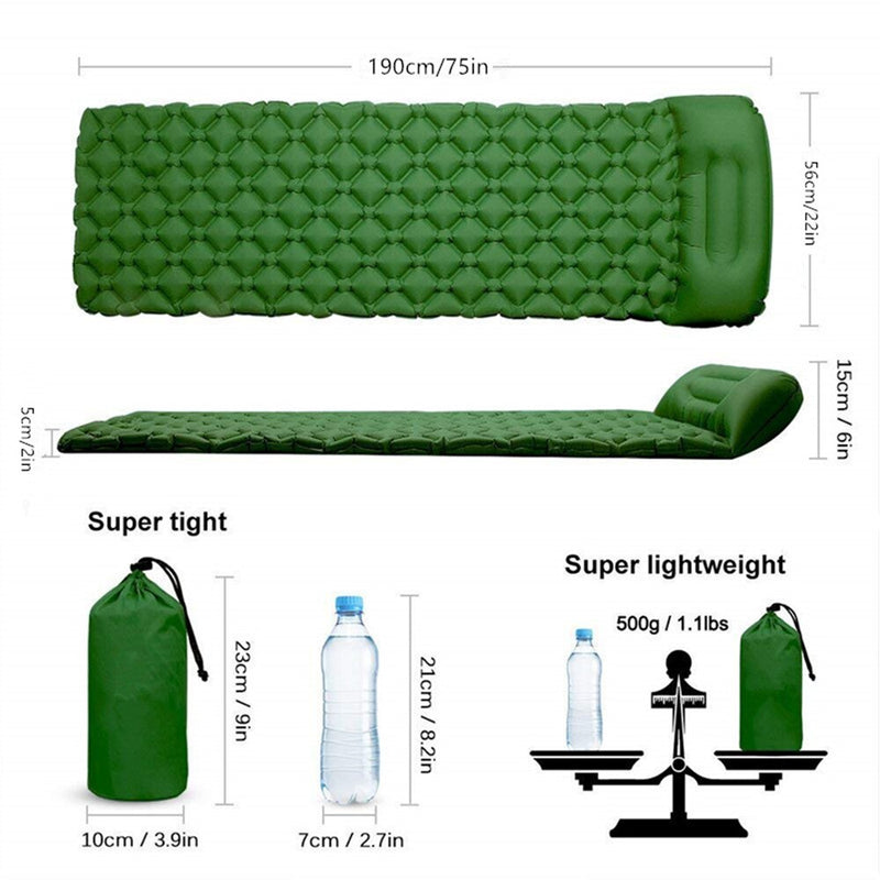 Ultraleichte Isomatte Schnell füllende Airbag-Campingmatte Aufblasbare Zeltmatratze mit Kissen Lebensrettungskissen Pad X160D