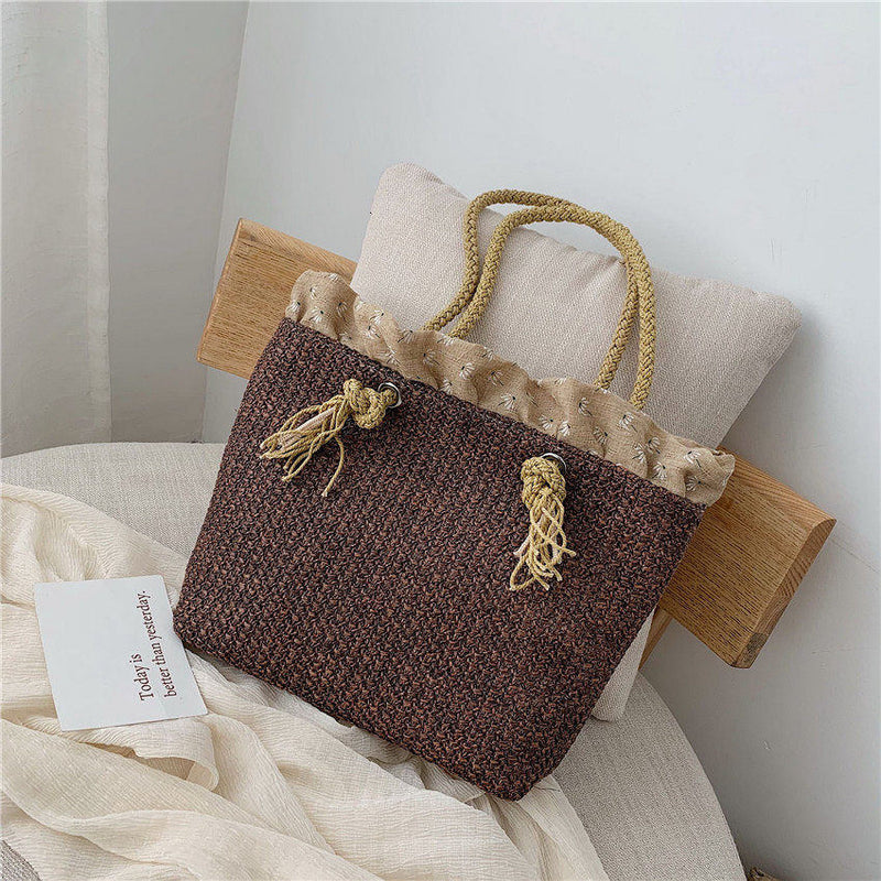 Fashion Rattan Woven Women Handbag Summer Beach Bag Large Capacity Tote Bag Handmade Knitted Straw Crossbody Bags for Women