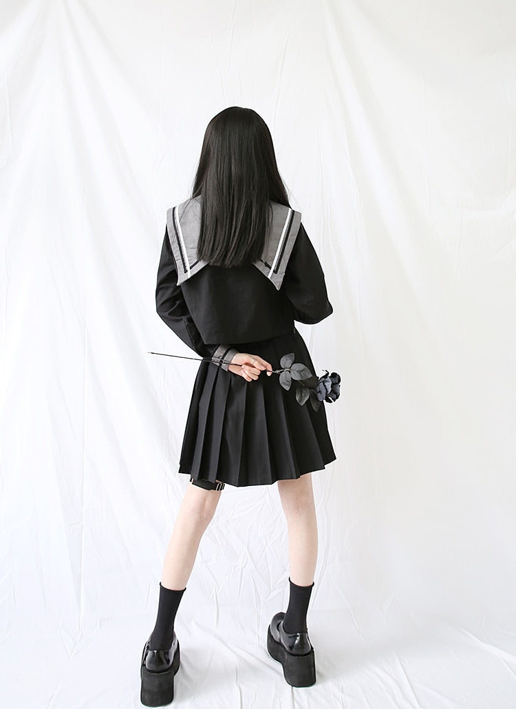 Y Demo Japanese Preppy Style Uniform Skirt Set Woman Bow Shirt A-Line Skirt Suit Harajuku Techwear