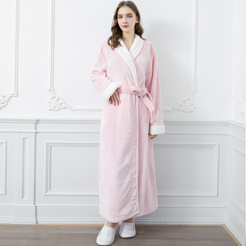 Men Winter Plus Size Long Coral Fleece Bathrobe Kimono Warm Flannel Bath Robe Men Cozy Robes Night Sleepwear Women Dressing Gown