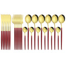 24Pcs/Set Stainless Steel Dinnerware Set Mix Gold Cutlery Set Dinner Knife Fork Coffee Spoon Tableware Kitchen Silverware Sets