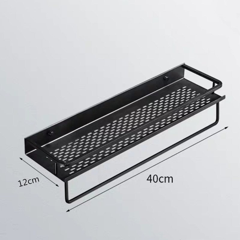 Bathroom Shelf Black Aluminum Wall-Mounted Square Shampoo Holder Cosmetic Shelves Kitchen Nets Shelf Storage Rack Organizer Rack