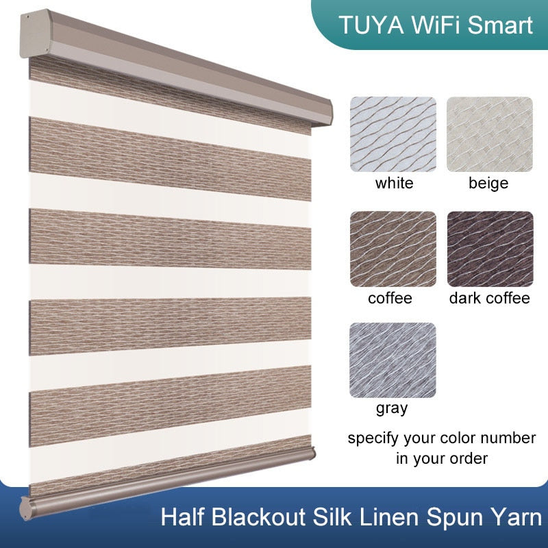 TUYA Smart Control Motorized Zebra Shades Customized Size WiFi Motor Electric Roller Blinds Compatible with Alexa Google Home