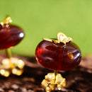 Lotus Fun Real 925 Sterling Silver Natural Amber Stone Handmade Designer Fine Jewelry Butterfly Stud Earrings for Women Brincos