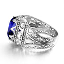 Szjinao Pure 925 Sterling Silver 13*13mm Round Big Sapphire Rings For Men Gemstone Male Punk Vintage Jewellery Dropship Supplier