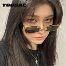 YOOSKE Brand Deisgn Vintage Square Sunglasses Men Women Metal Small Sun Glasses Retro Black Pink Trend 90s Eyewear UV400
