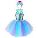 Kids Girls Mermaid Princess Dress Sleeveless Mesh Tutu 3D Flower Hair Hoop Set Children Halloween Theme Party Cosplay Costume