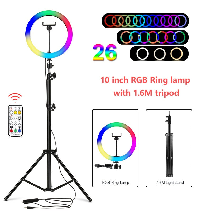 Yizhestudio Ring Lamp with tripod Dimmable Selfie Ring Light with stand color Annular tube photographic lighting For Live Studio