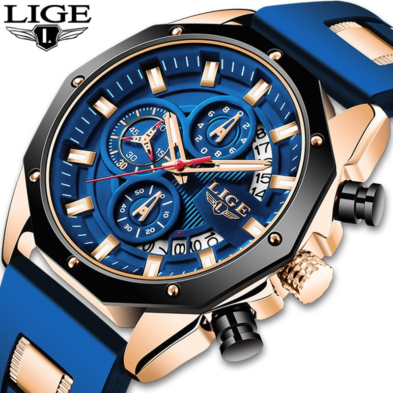 2022 NEW Top LIGE Brand Casual Fashion Watches for Man Sport Military Silicagel Wrist Watch Men Watch Chronograph Relojes Hombre