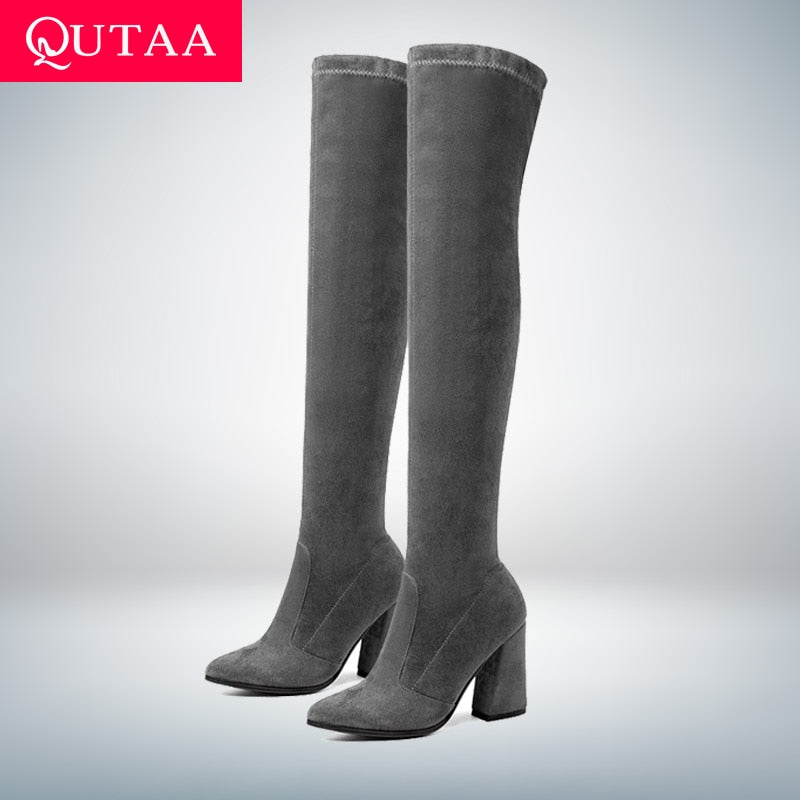 QUTAA 2021 Women Over The Knee High Boots Fashion All Match Pointed Toe Winter Shoes Elegant All Match Women Boots Size 34-43