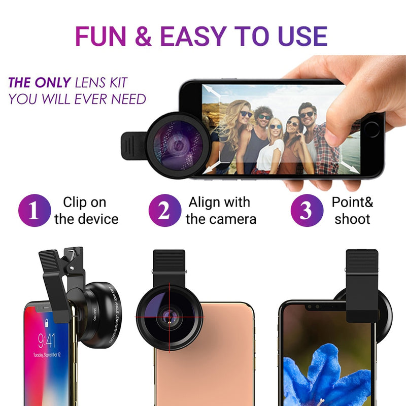 APEXEL Phone Lens kit 0.45x Super Wide Angle y 12.5x Macro Micro Lens HD Camera Lentes para iPhone 6S 7 Xiaomi más teléfonos celulares