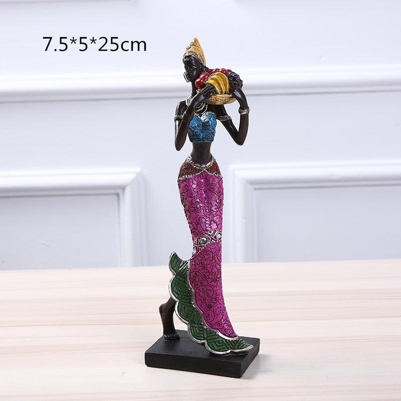 VILEAD 19cm 22cm Resin Ethnic Style African Beauty Figurines Creative Vintage Interior Decoration Crafts Ornaments For Home Gift