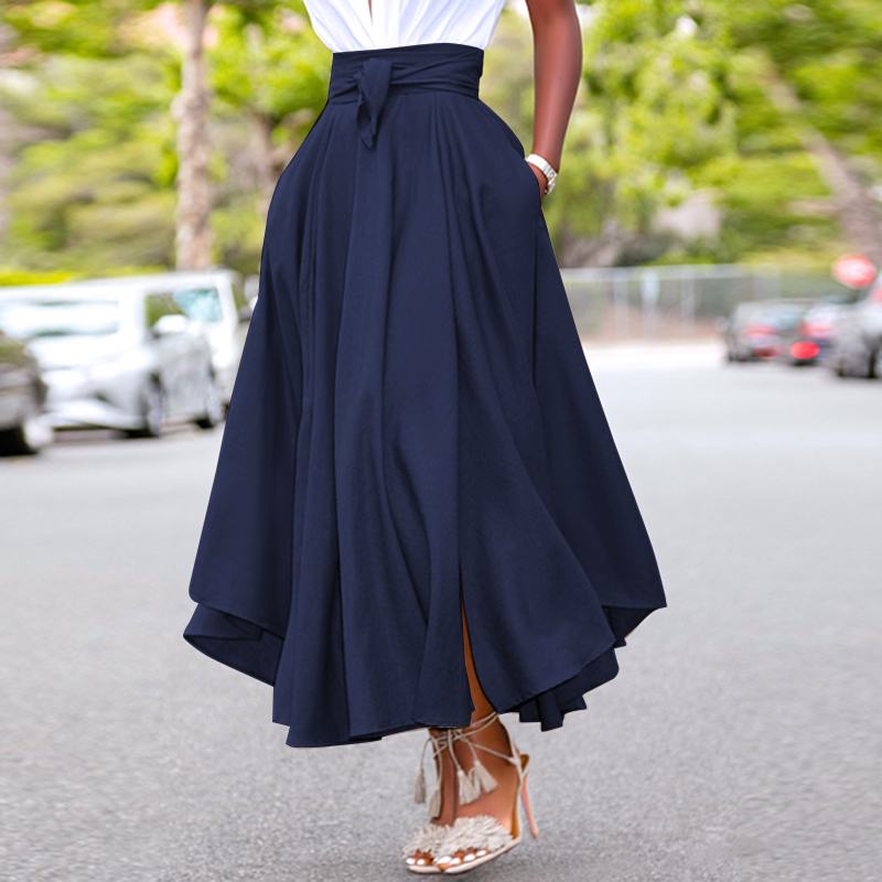 Long Maxi Skirts ZANZEA Women Skirts Summer Vintage Zipper High Waist A-line Skirt Solid Irregular Beach Skirt Faldas Saia S-