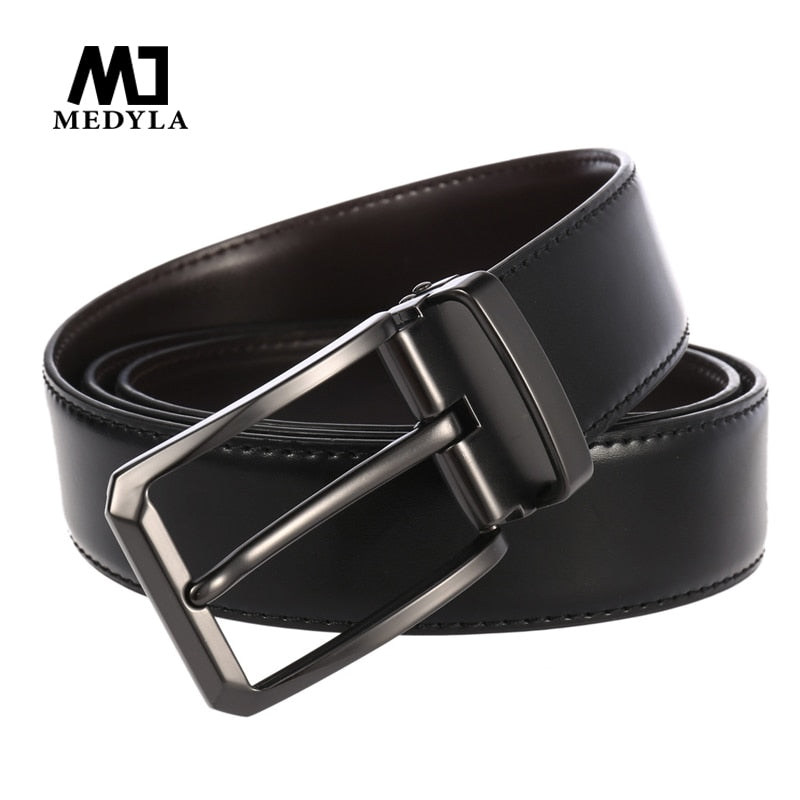 MEDYLA Genuine Leather For Men High Quality Black Buckle Jeans Belt Cowskin Casual Belts Business Belt Cowboy Waistband 3.5cm