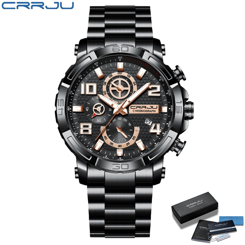 CRRJU Herrenuhren Großes Zifferblatt Wasserdicht Edelstahl mit LeuchtzeigernDatum Sport Chronograph Uhren Relogio Masculino