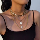 IngeSight.Z Punk Multi Layer Curb Cuban Chunky Thick Portrait Choker Halskette Damen Vintage geschnitzte Münze Anhänger Halskette Schmuck