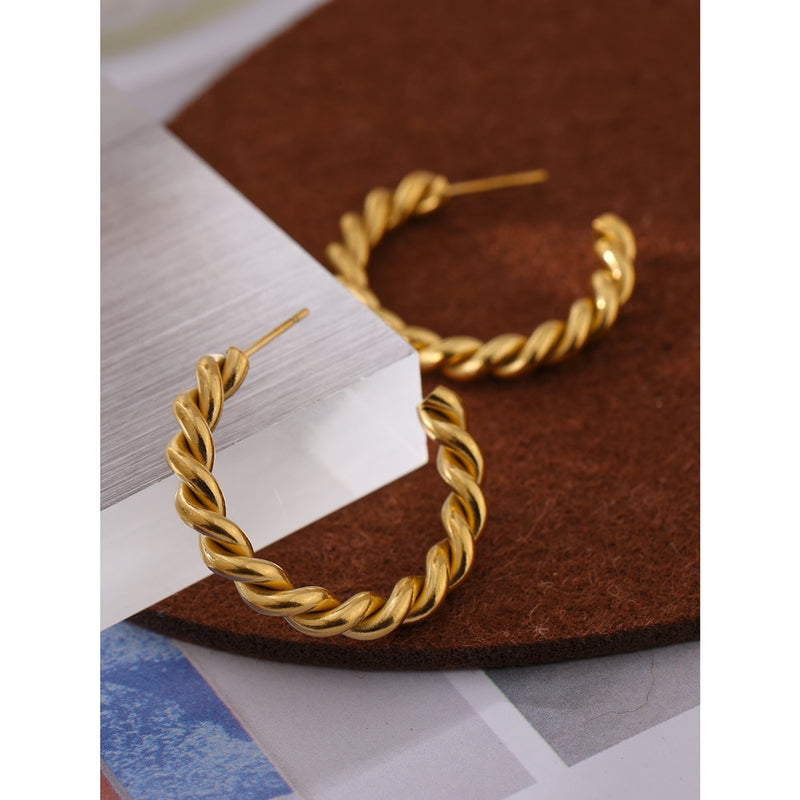 Yhpup Charm Metall Twist Ungewöhnliche Ohrringe Neu Edelstahl 18 K Textur Gold Farbe Ohrstecker Temperament Schmuck für Frauen Geschenk