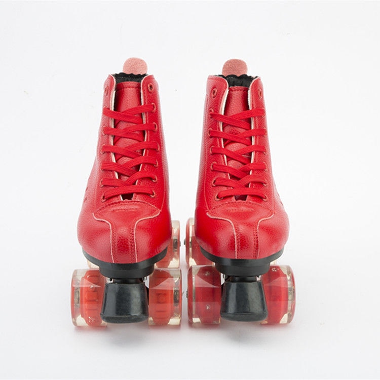 Rot Kunstleder zweireihig Rollschuhe Schuhe Frau Mann Outdoor Sports 4-Rad Patines Schuhe